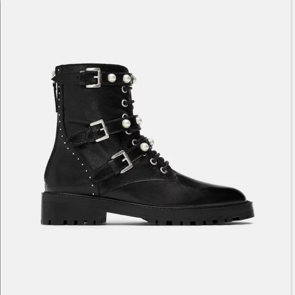 Zara Leather Boots With Pearl Detail